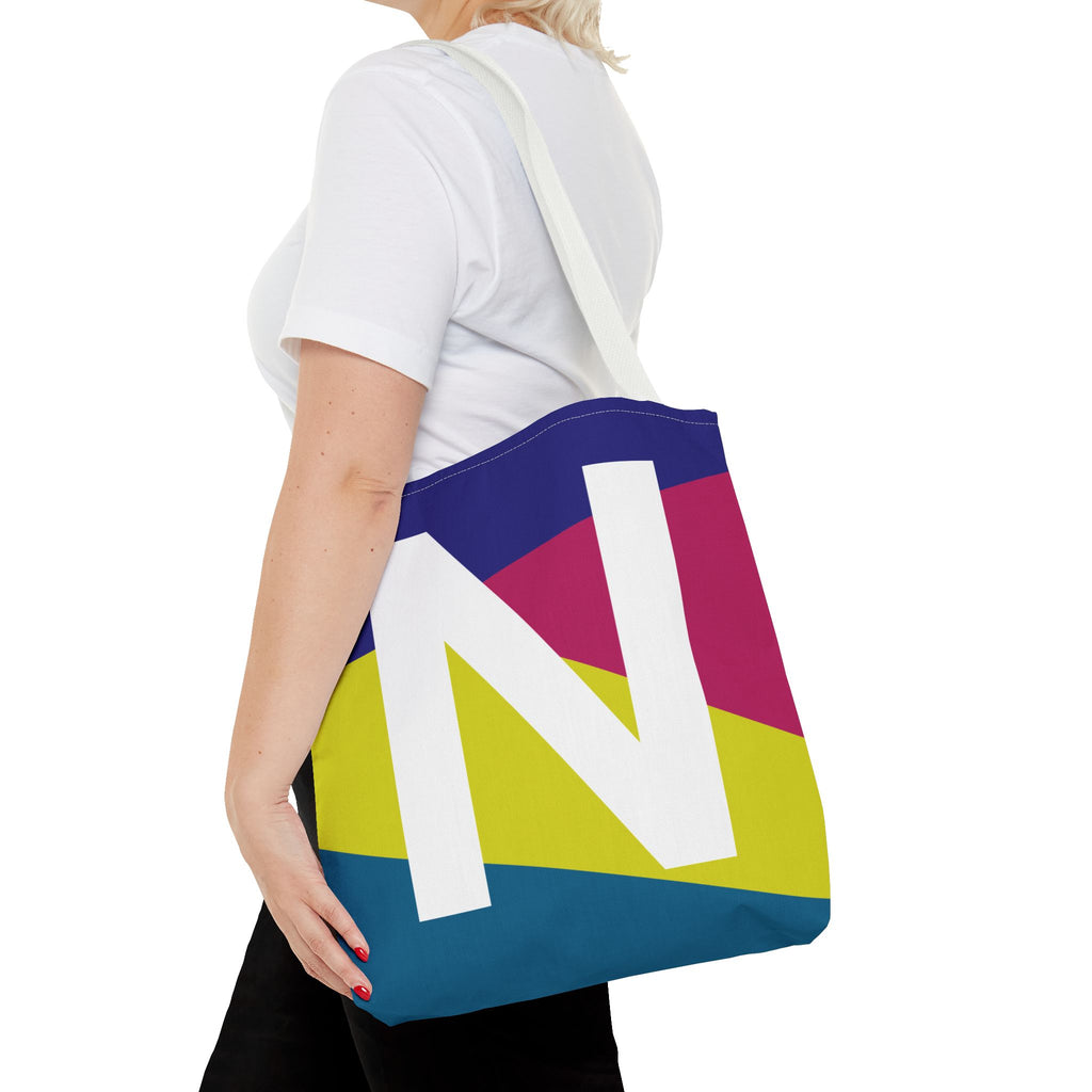 Monogram 'N' Colorblock Tote Bag — Personalized Initial N Shoulder Tote