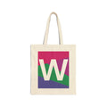 Initial W Colorblock Canvas Tote Bag — Monogram Letter W Reusable Grocery Tote