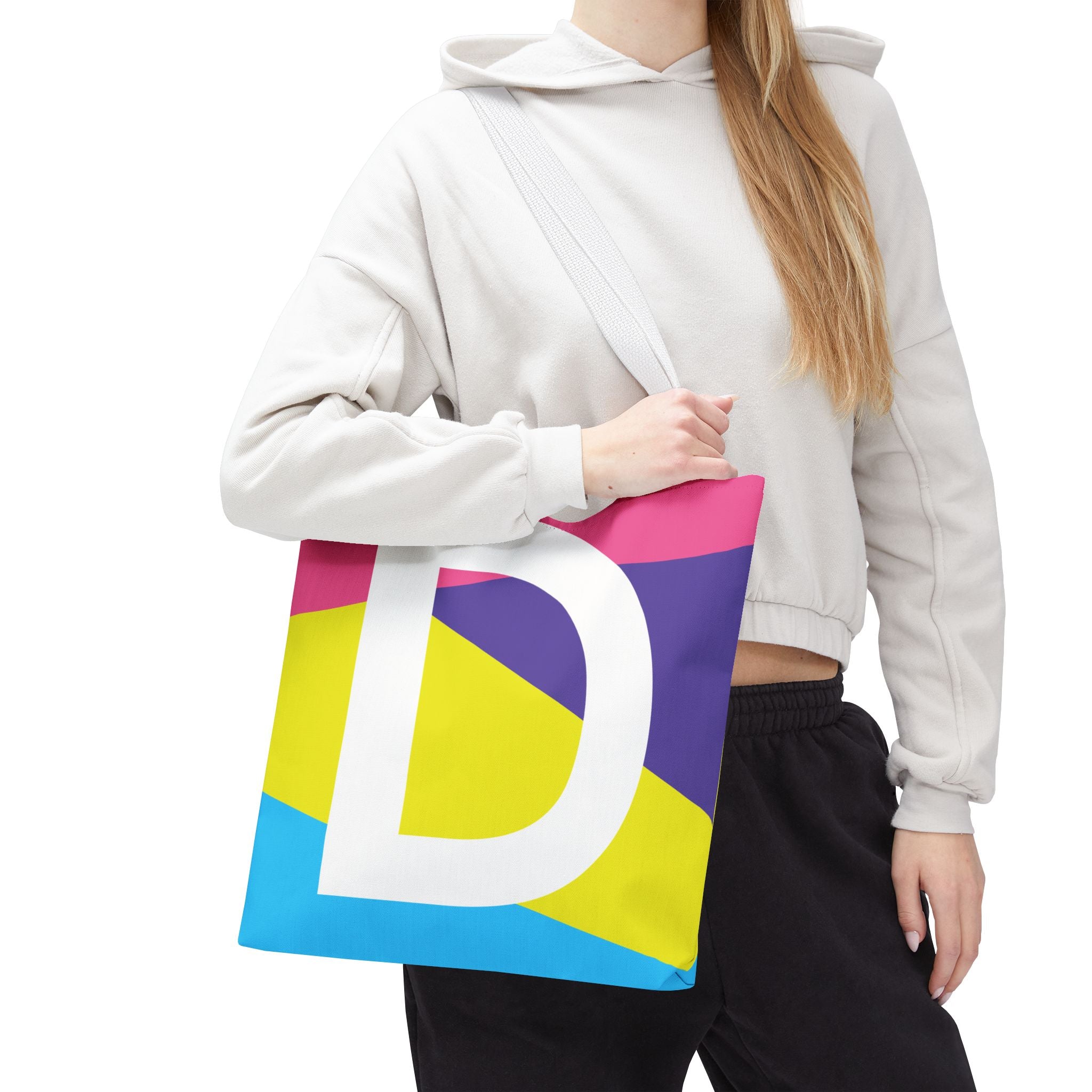 Monogram 'D' Colorblock Tote Bag — Personalized Initial D Shoulder Tote