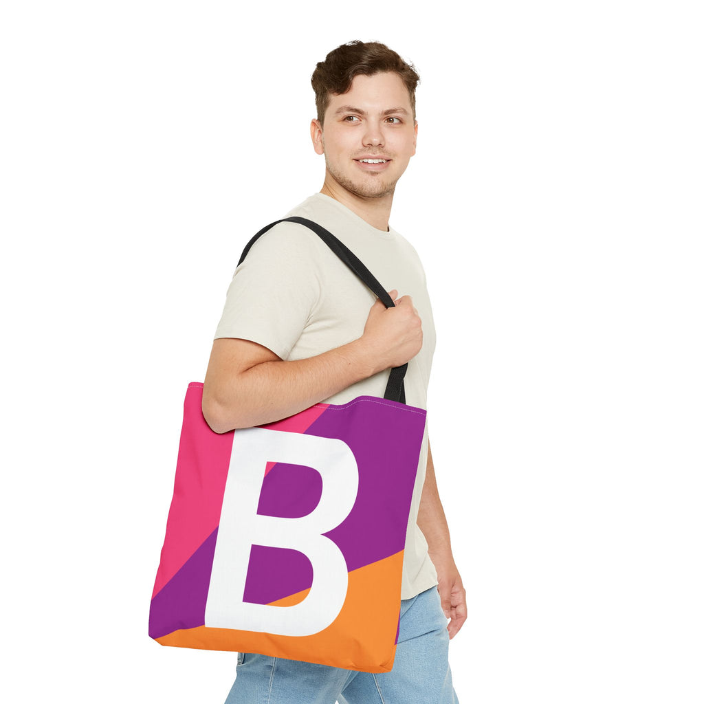 Monogram 'B' Colorblock Tote Bag — Personalized Initial B Shoulder Tote