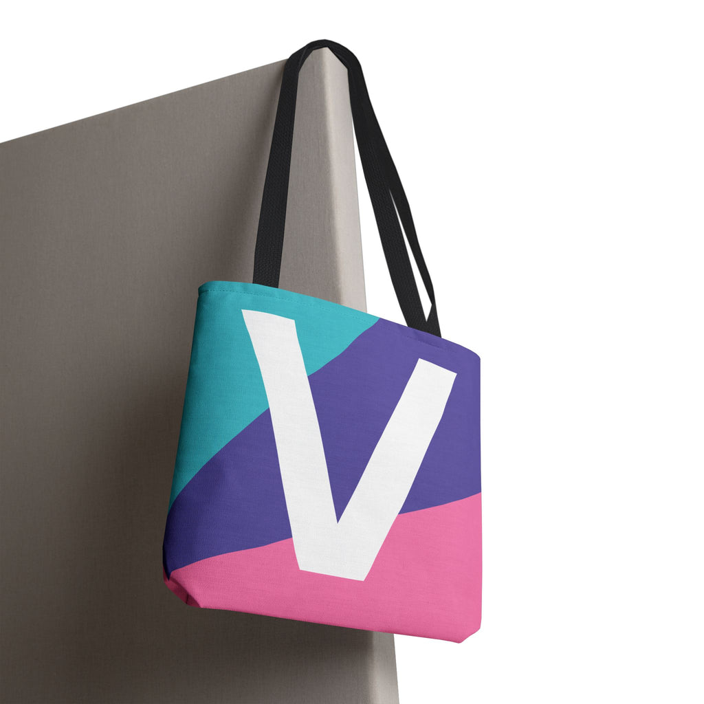 Monogram 'V' Colorblock Tote Bag — Personalized Initial V Shoulder Tote
