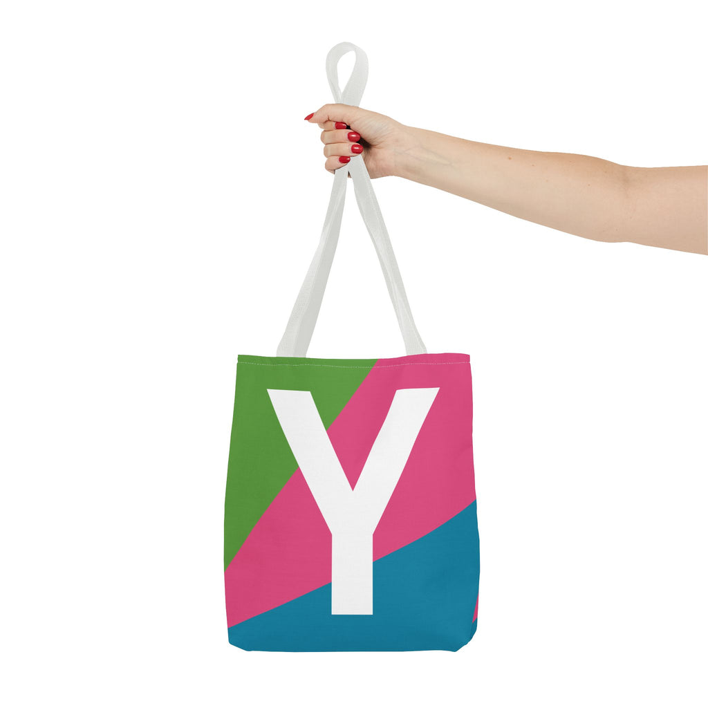 Monogram 'Y' Colorblock Tote Bag — Personalized Initial Y Shoulder Tote