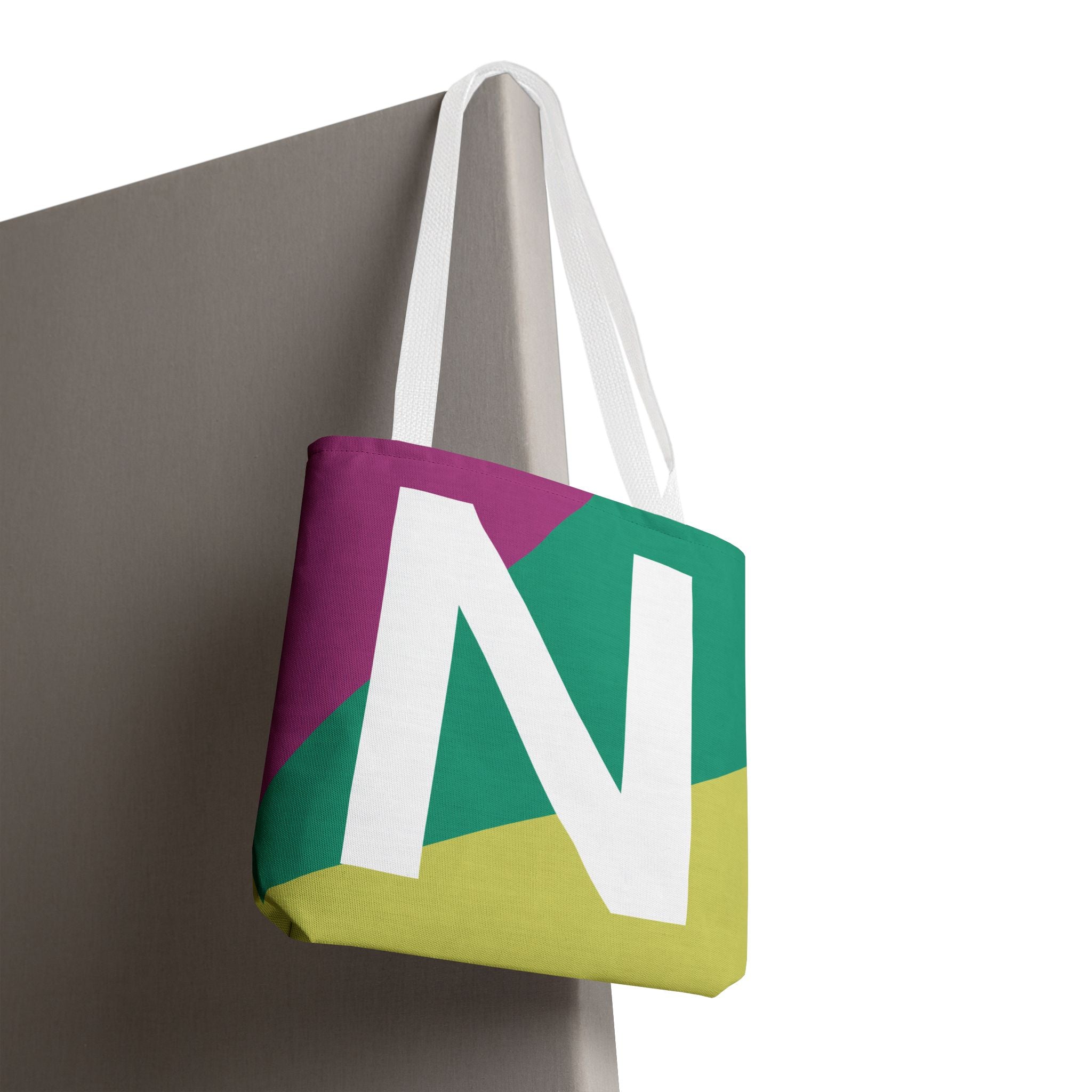 Monogram 'N' Colorblock Tote Bag — Personalized Initial N Shoulder Tote
