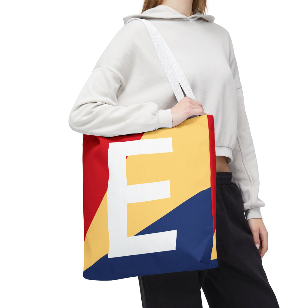 Monogram 'E' Colorblock Tote Bag — Personalized Initial E Shoulder Tote