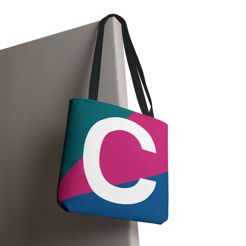 Monogram 'C' Colorblock Tote Bag — Personalized Initial C Shoulder Tote