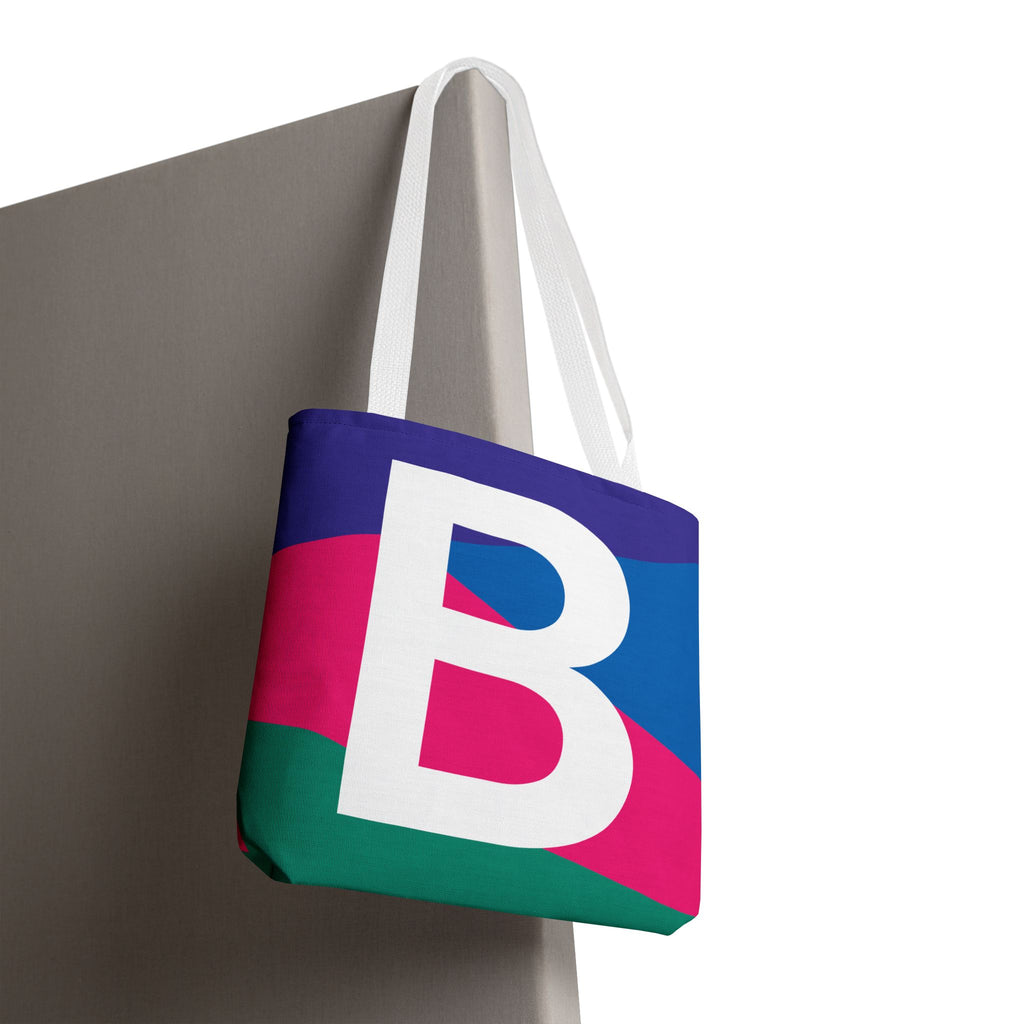 Monogram 'B' Colorblock Tote Bag — Personalized Initial B Shoulder Tote