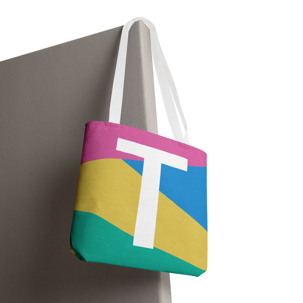 Monogram 'T' Colorblock Tote Bag — Personalized Initial T Shoulder Tote