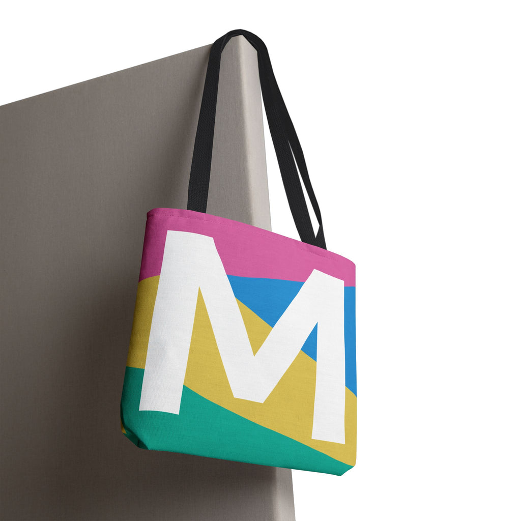Monogram 'M' Colorblock Tote Bag — Personalized Initial M Shoulder Tote