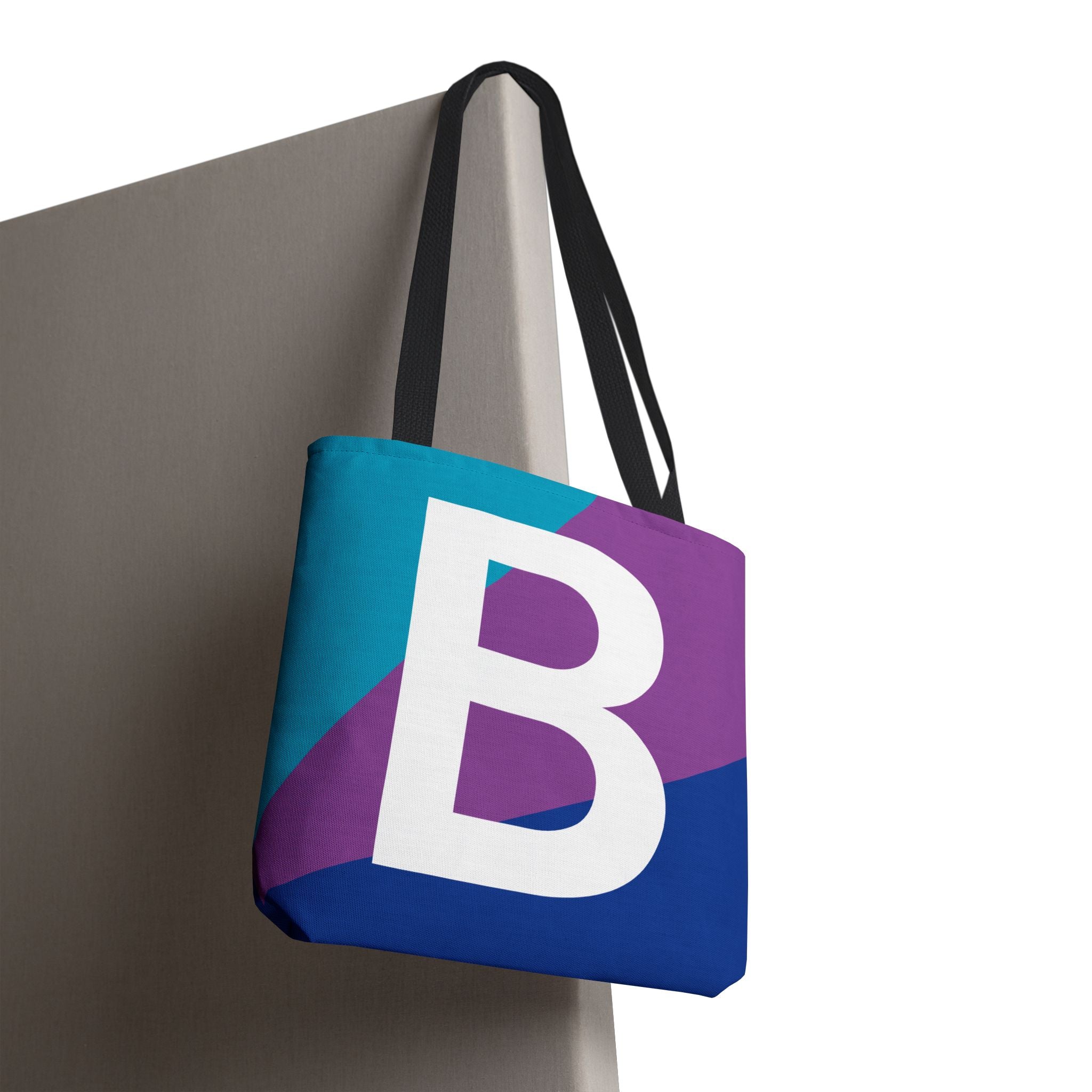 Monogram 'B' Colorblock Tote Bag — Personalized Initial B Shoulder Tote