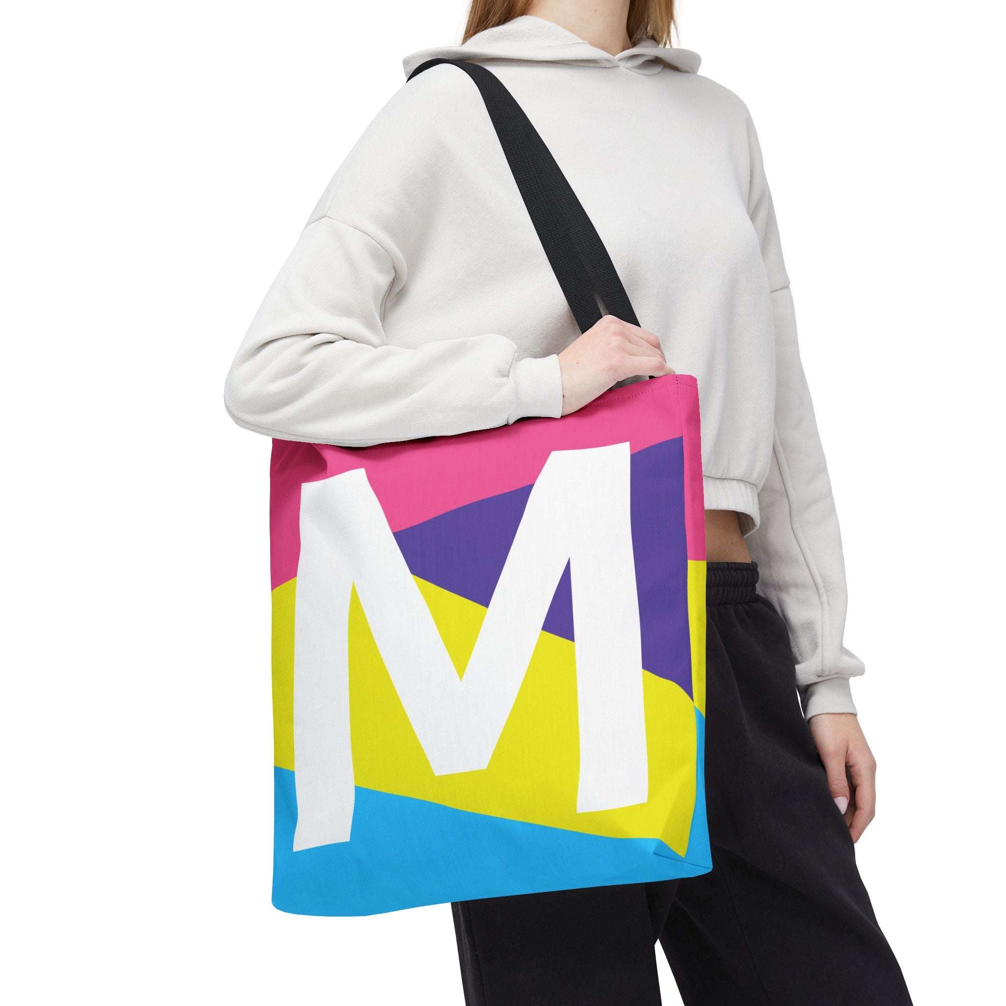Monogram 'M' Colorblock Tote Bag — Personalized Initial M Shoulder Tote
