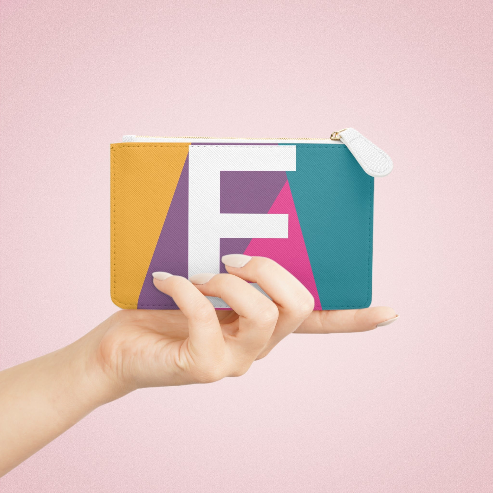 Initial E Mini Clutch — Colorblock Monogram Wristlet Wallet