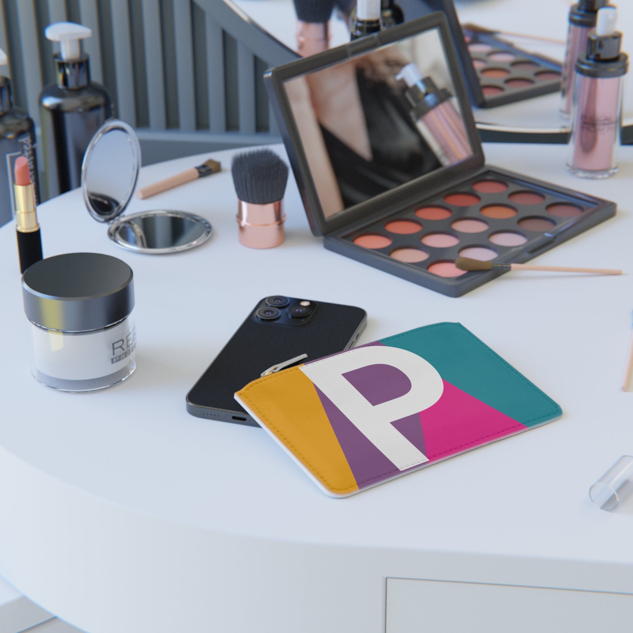 Initial P Mini Clutch — Colorblock Monogram Wristlet Wallet