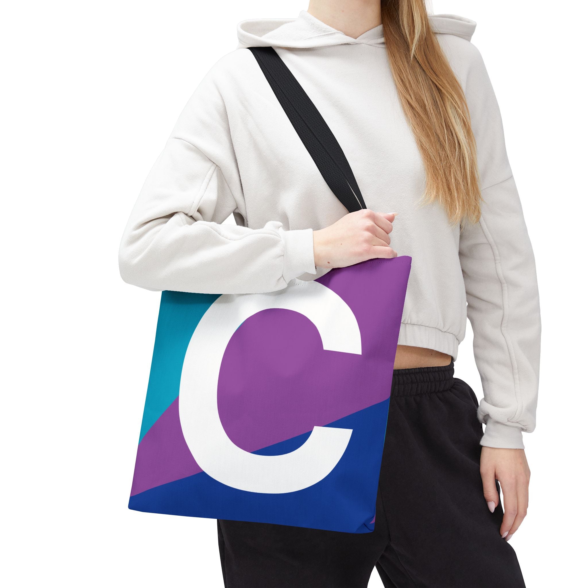 Monogram 'C' Colorblock Tote Bag — Personalized Initial C Shoulder Tote