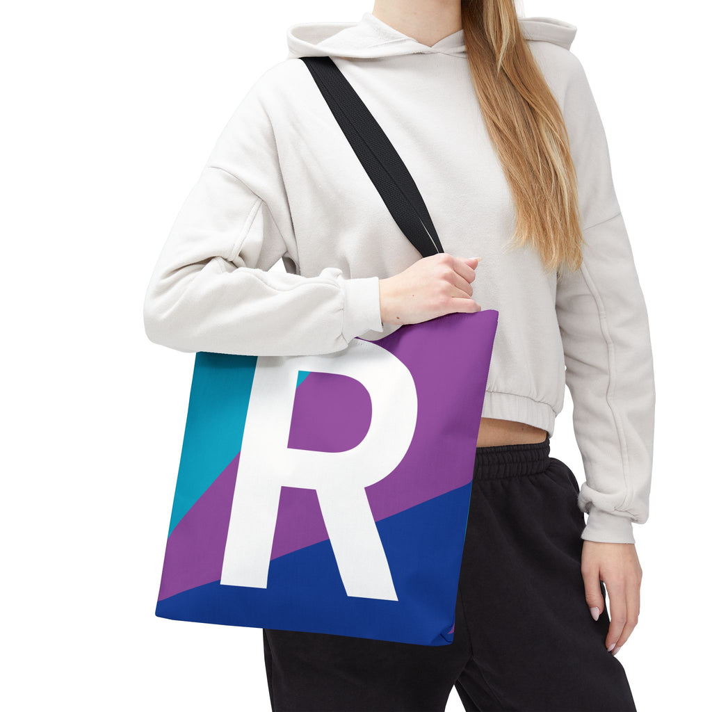 Monogram 'R' Colorblock Tote Bag — Personalized Initial R Shoulder Tote