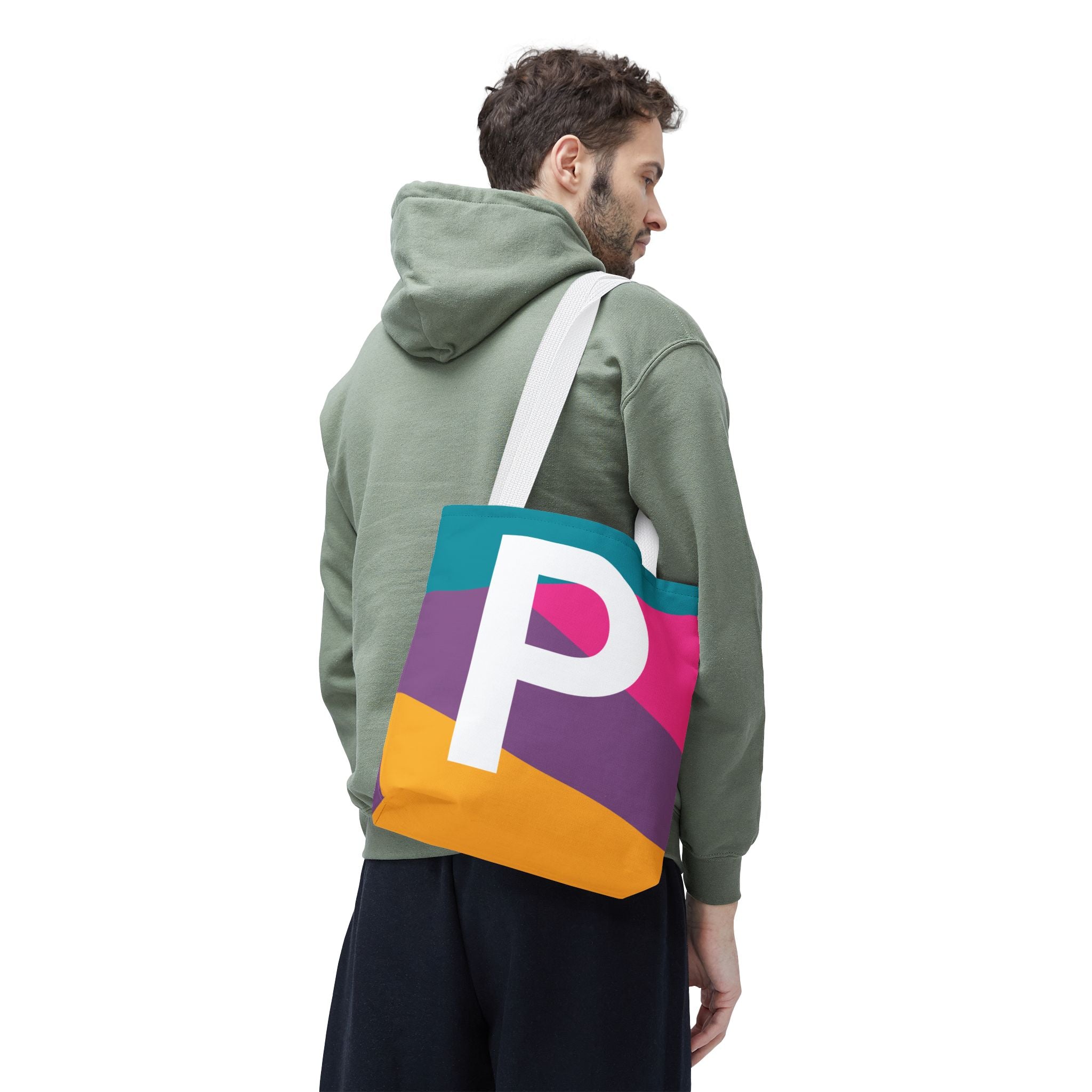 Monogram 'P' Colorblock Tote Bag — Personalized Initial P Shoulder Tote