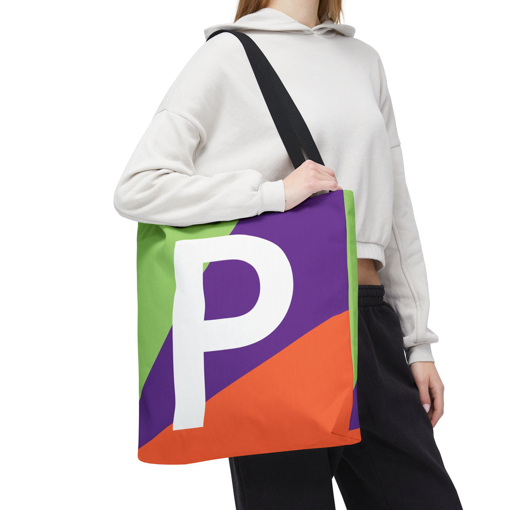 Monogram 'P' Colorblock Tote Bag — Personalized Initial P Shoulder Tote