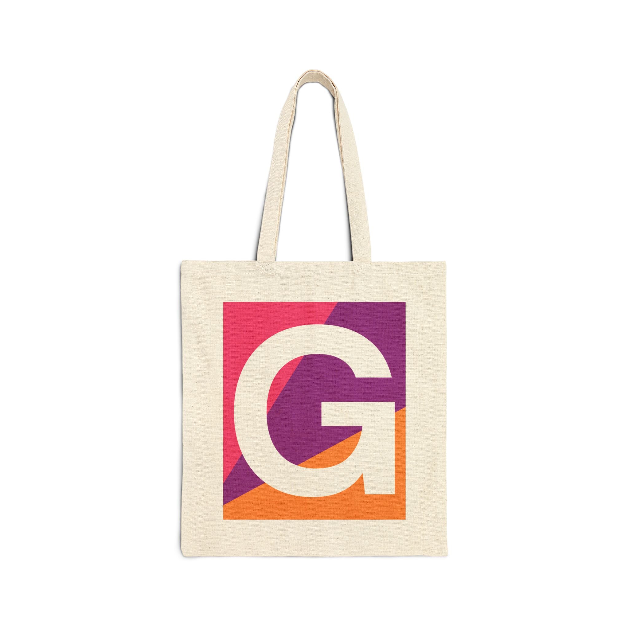 Initial G Colorblock Canvas Tote Bag — Monogram Letter G Reusable Grocery Tote