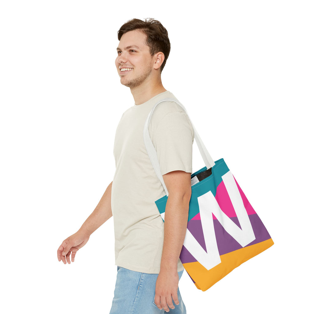 Monogram 'W' Colorblock Tote Bag — Personalized Initial W Shoulder Tote