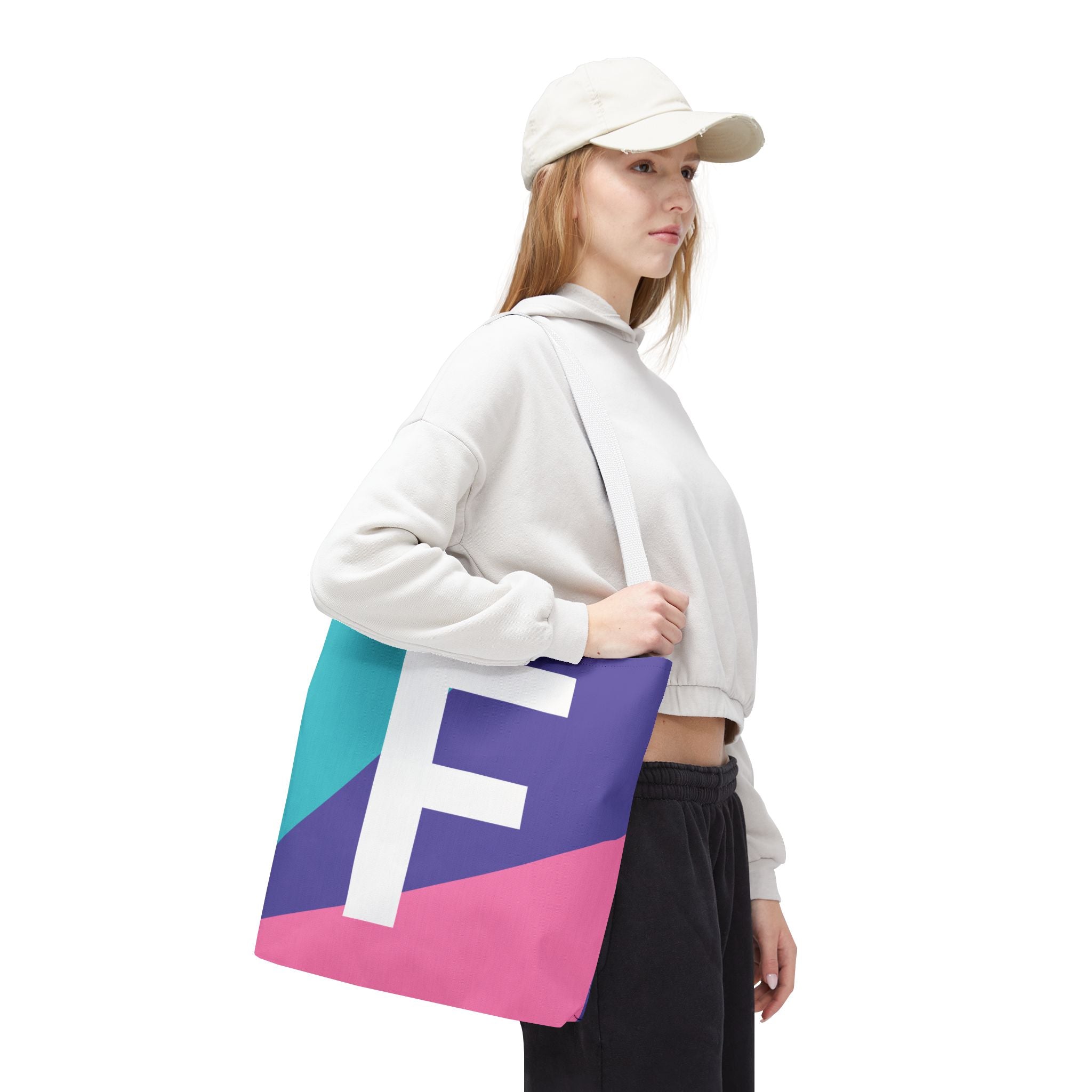 Monogram 'F' Colorblock Tote Bag — Personalized Initial F Shoulder Tote
