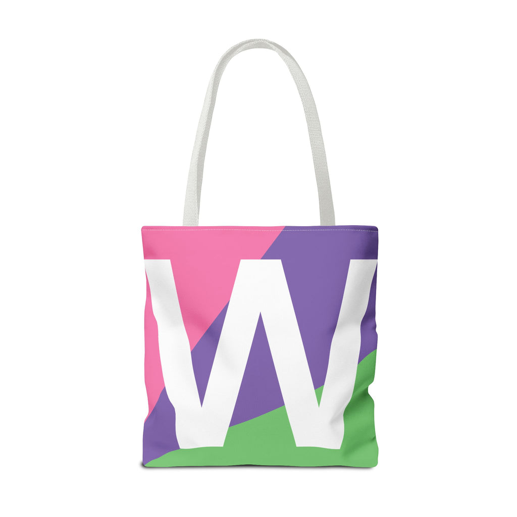 Monogram 'W' Colorblock Tote Bag — Personalized Initial W Shoulder Tote
