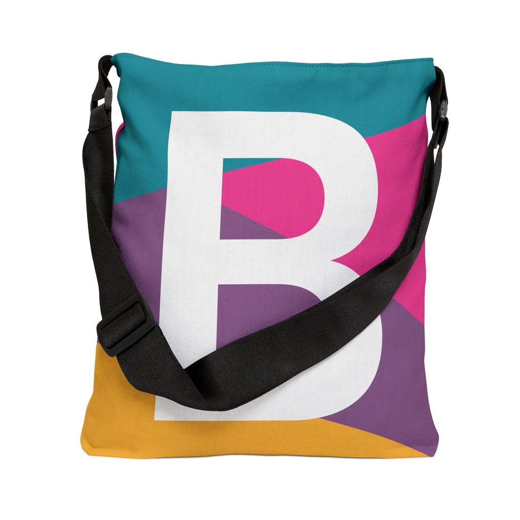 Initial Letter 'B' Colorblock Adjustable Tote Bag — Monogram Alphabet Shoulder Bag