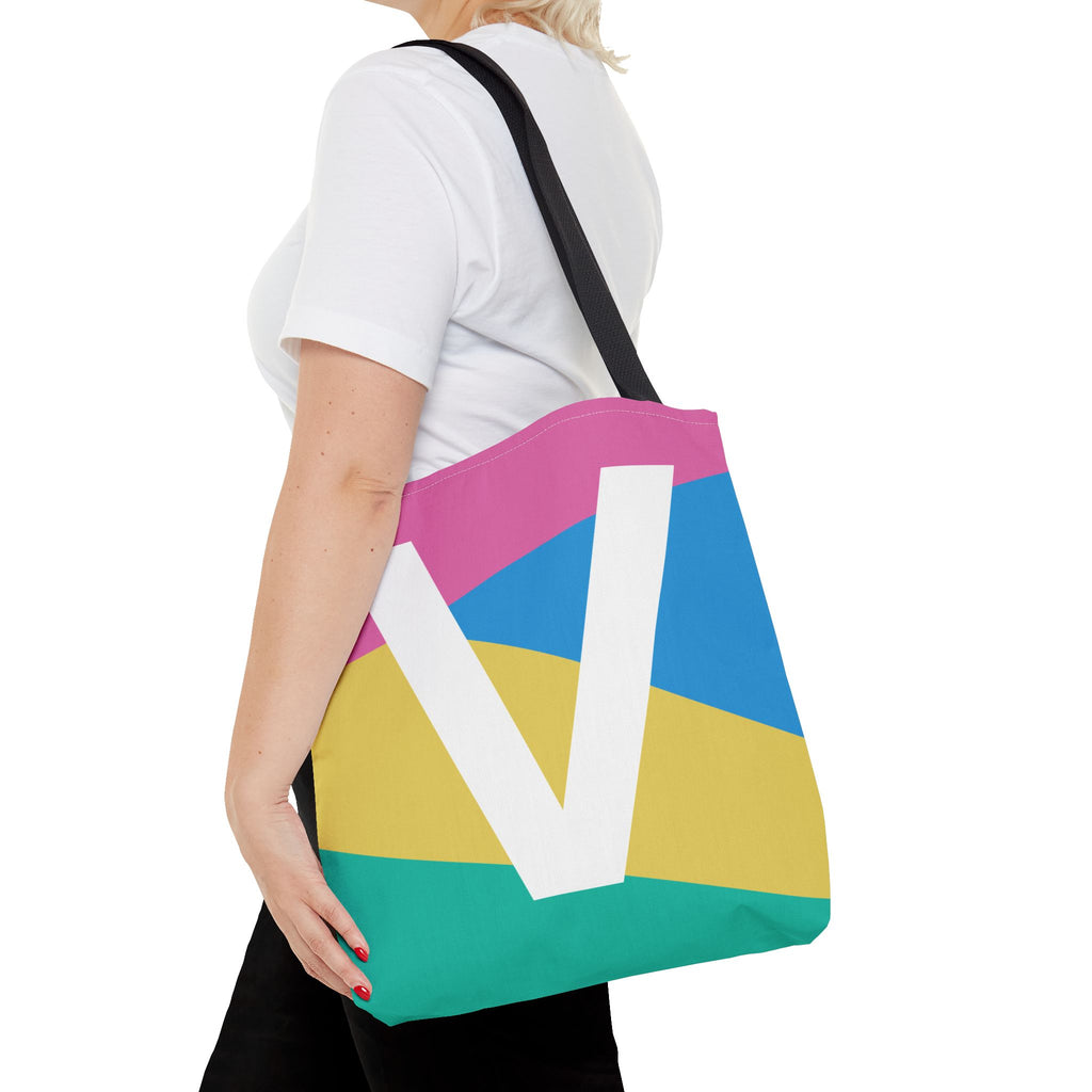 Monogram 'V' Colorblock Tote Bag — Personalized Initial V Shoulder Tote