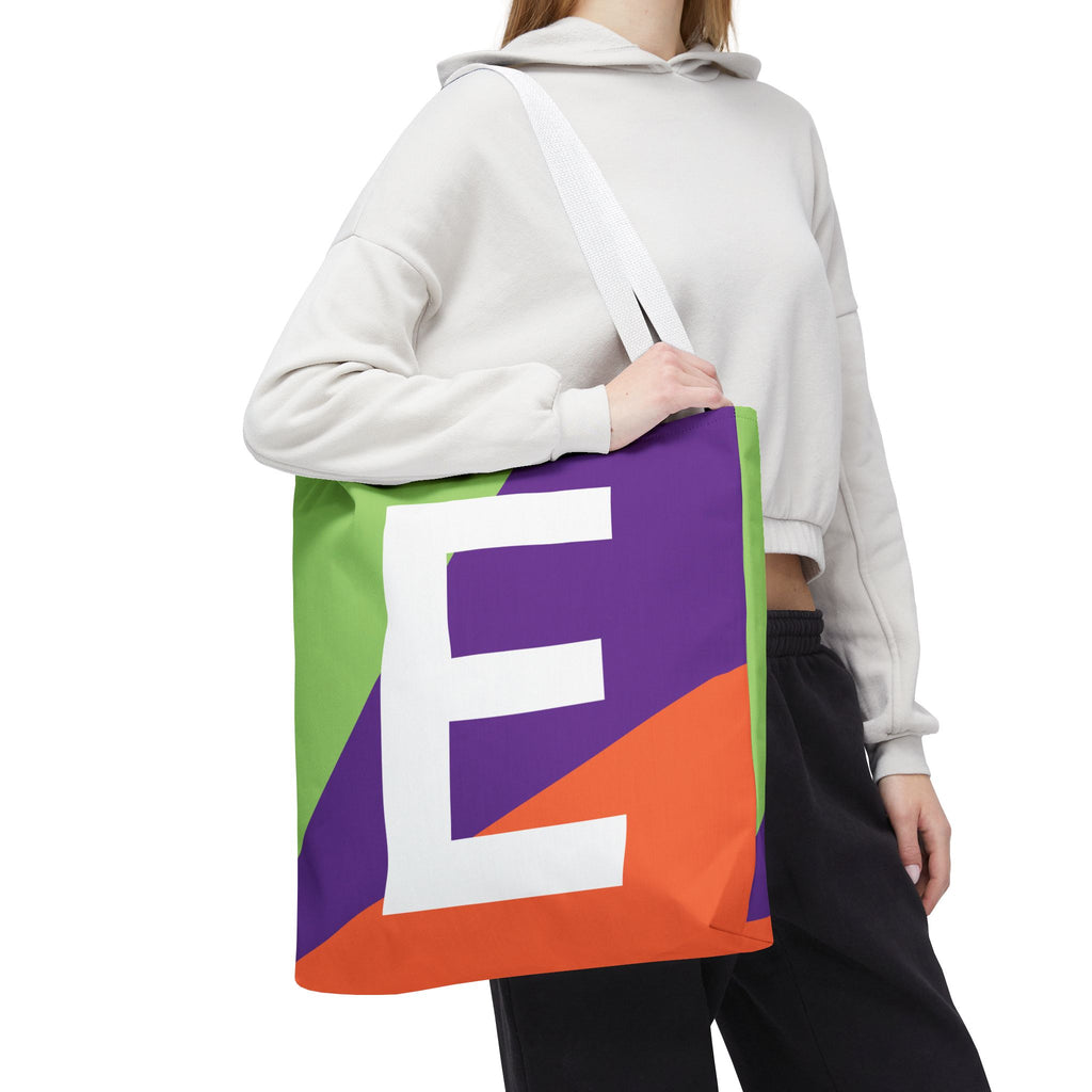 Monogram 'E' Colorblock Tote Bag — Personalized Initial E Shoulder Tote