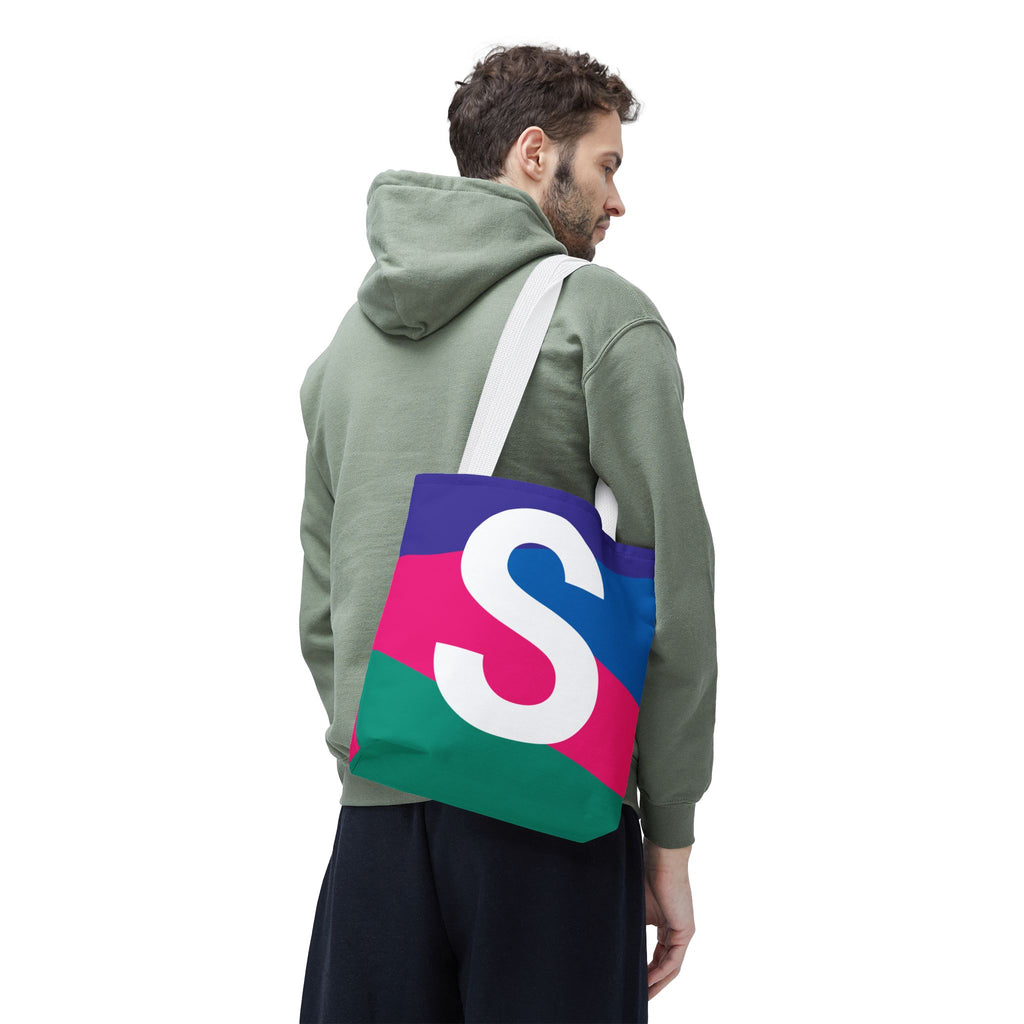 Monogram 'S' Colorblock Tote Bag — Personalized Initial S Shoulder Tote