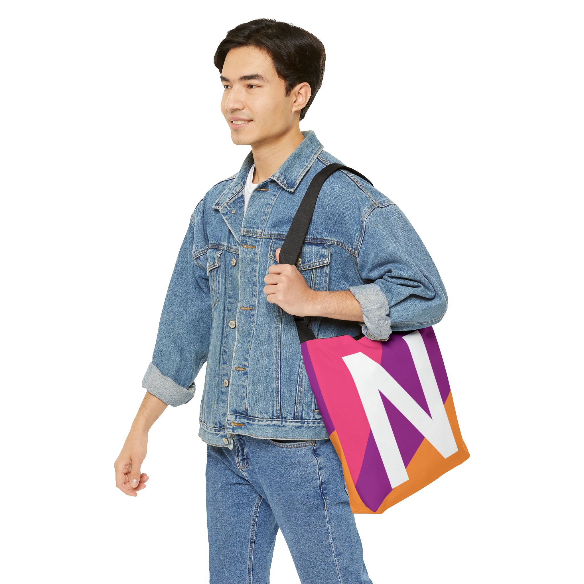 Initial Letter 'N' Colorblock Adjustable Tote Bag — Monogram Alphabet Shoulder Bag