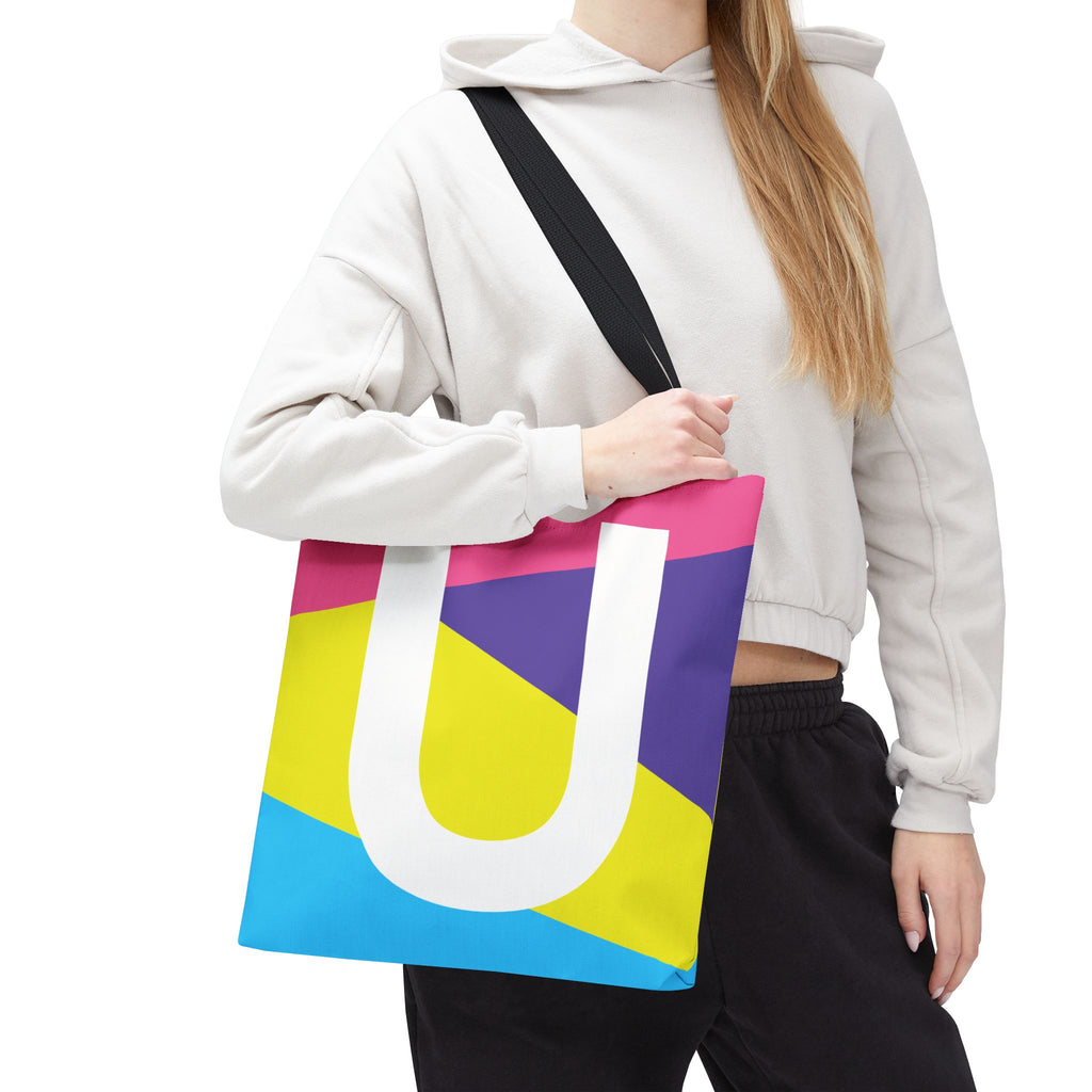Monogram 'U' Colorblock Tote Bag — Personalized Initial U Shoulder Tote
