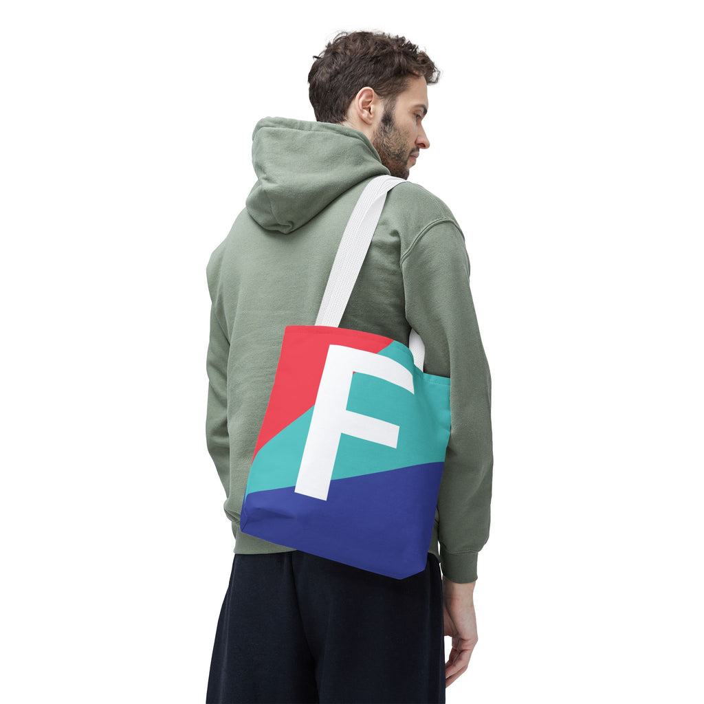 Monogram 'F' Colorblock Tote Bag — Personalized Initial F Shoulder Tote