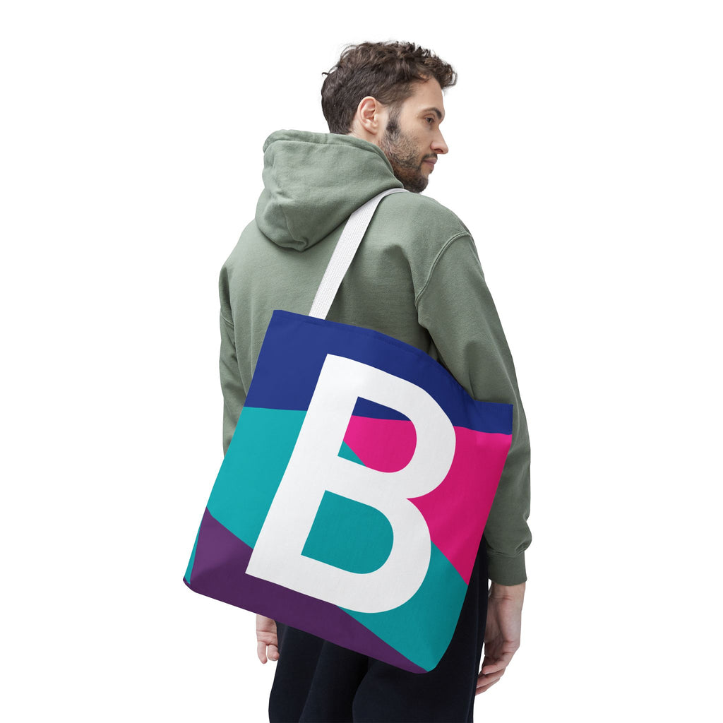 Monogram 'B' Colorblock Tote Bag — Personalized Initial B Shoulder Tote