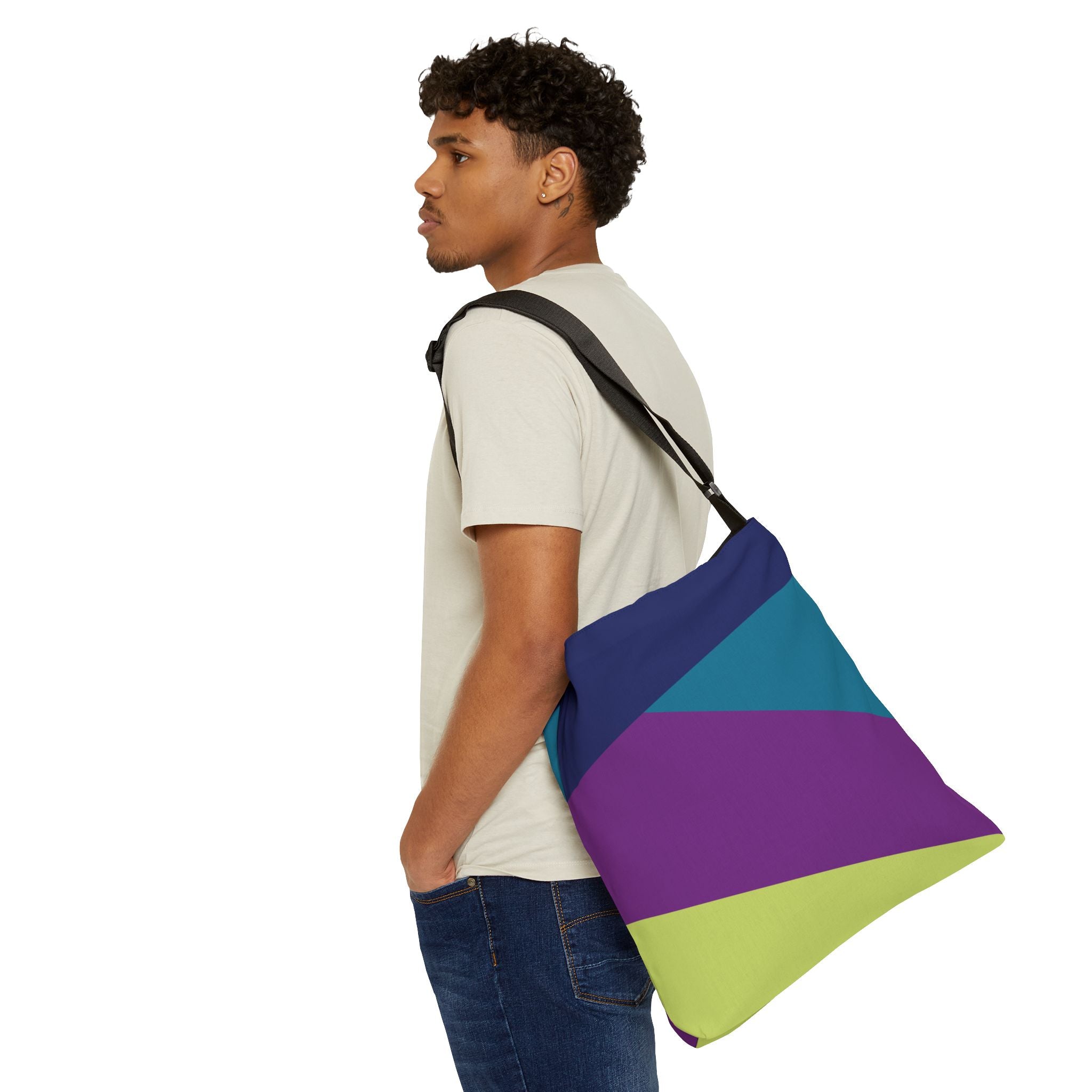 Colorblock Geometric Tote Bag — Adjustable Strap, Bright Abstract Pattern