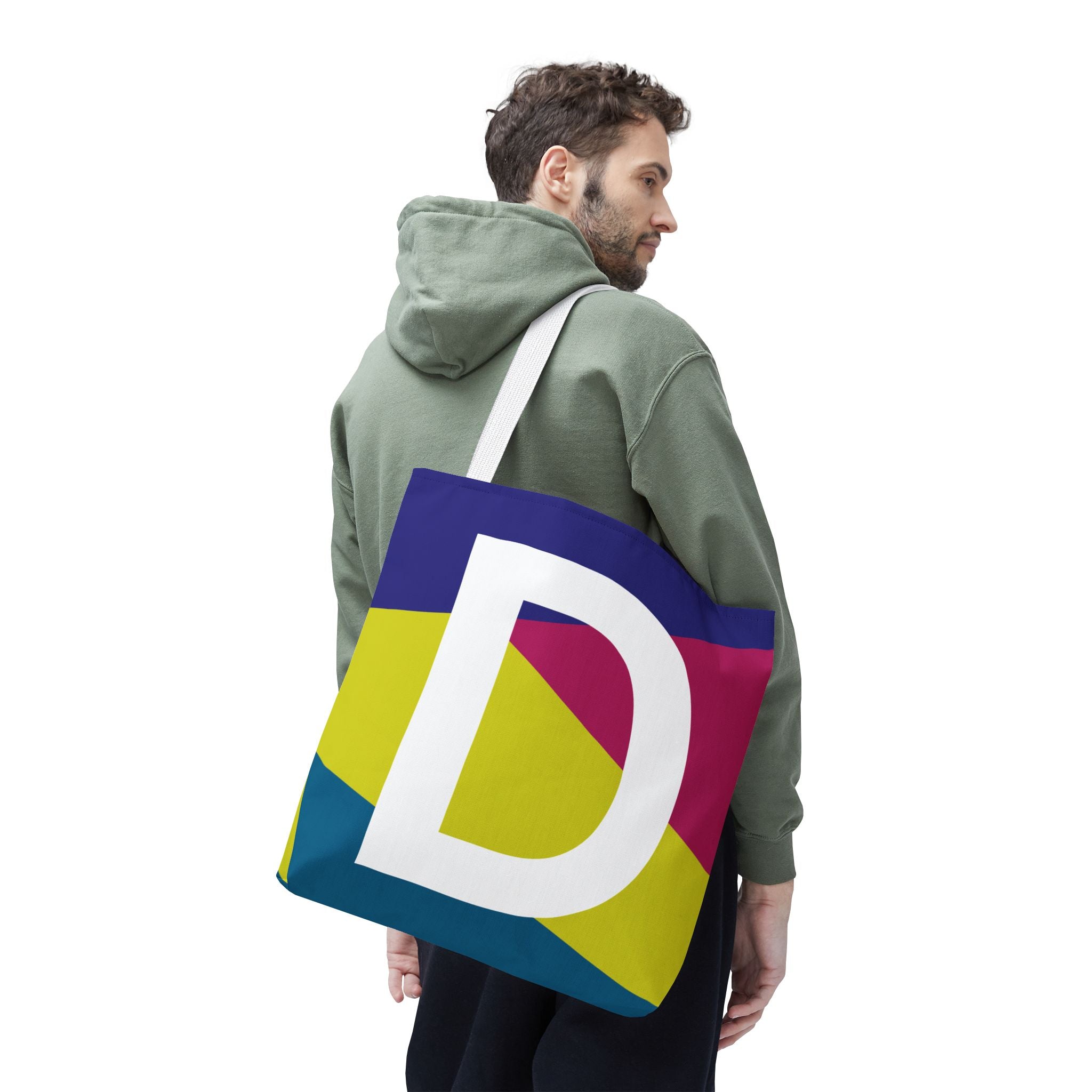 Monogram 'D' Colorblock Tote Bag — Personalized Initial D Shoulder Tote