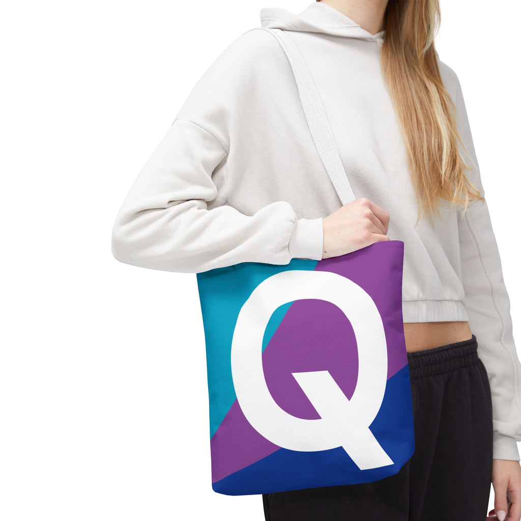 Monogram 'Q' Colorblock Tote Bag — Personalized Initial Q Shoulder Tote