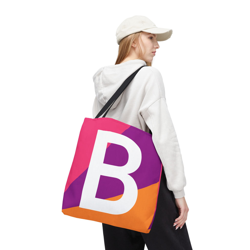 Monogram 'B' Colorblock Tote Bag — Personalized Initial B Shoulder Tote