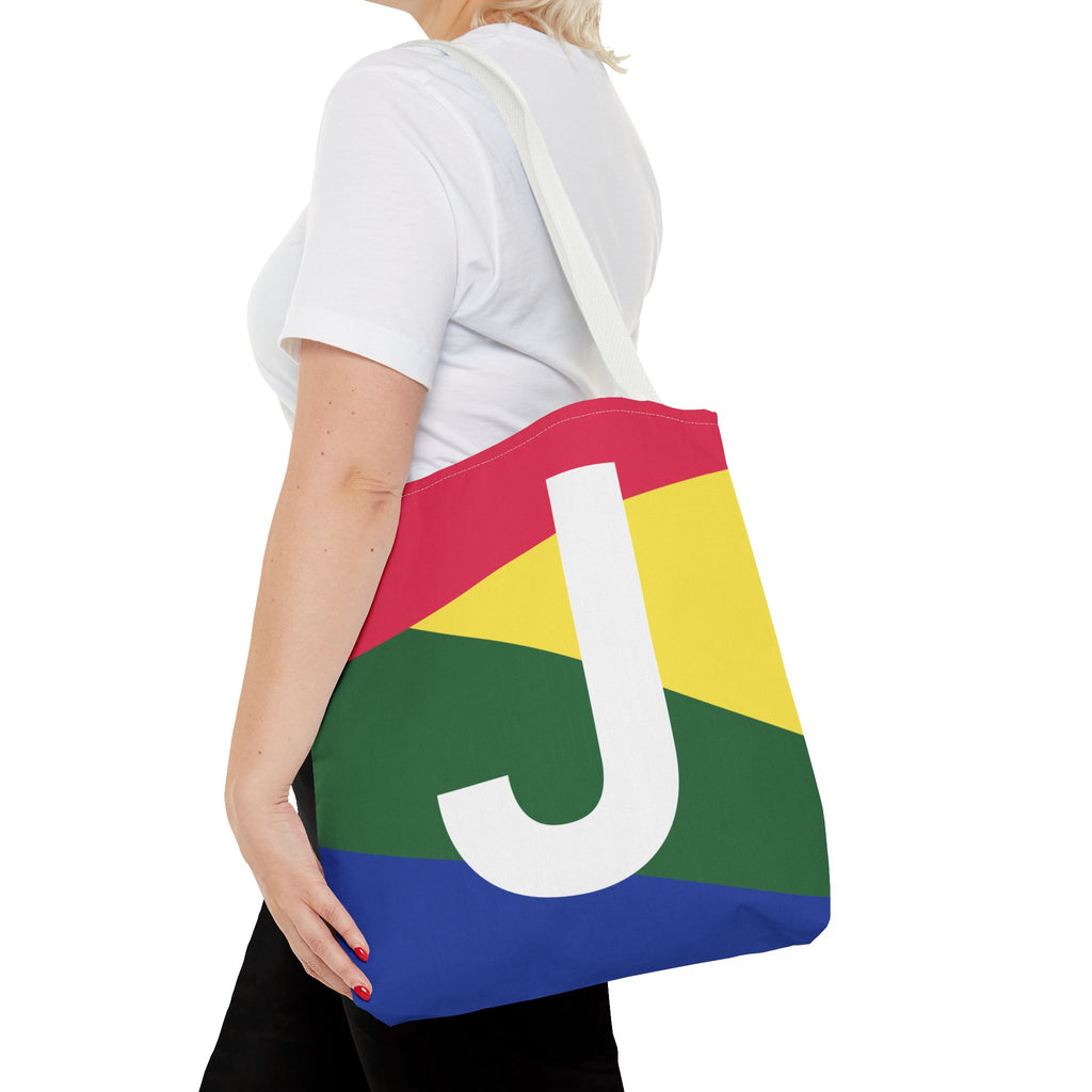 Monogram 'J' Colorblock Tote Bag — Personalized Initial J Shoulder Tote