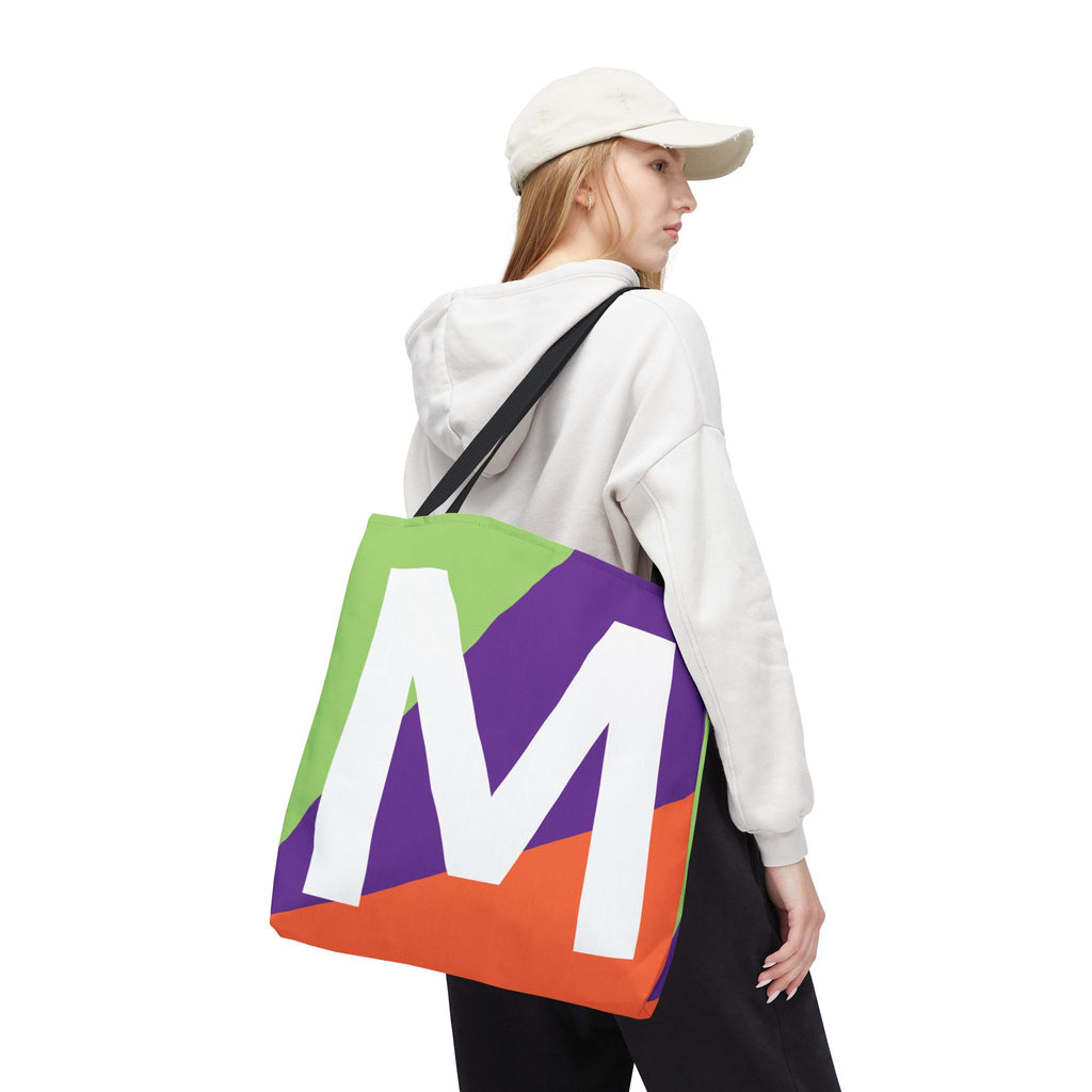 Monogram 'M' Colorblock Tote Bag — Personalized Initial M Shoulder Tote