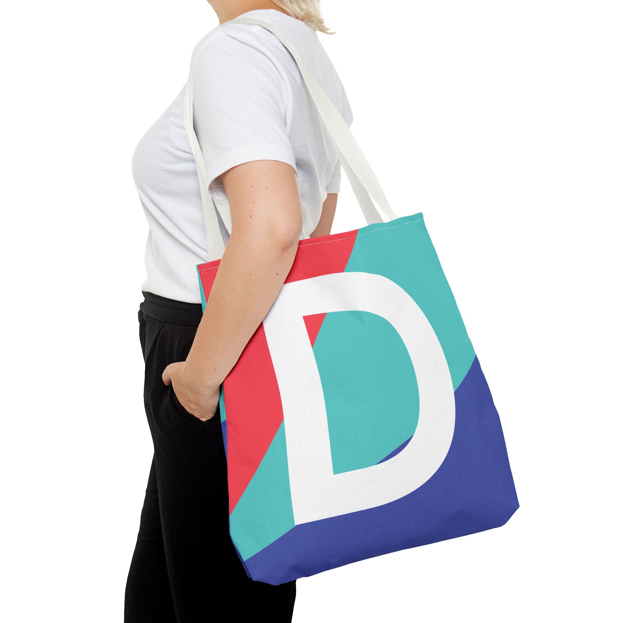 Monogram 'D' Colorblock Tote Bag — Personalized Initial D Shoulder Tote