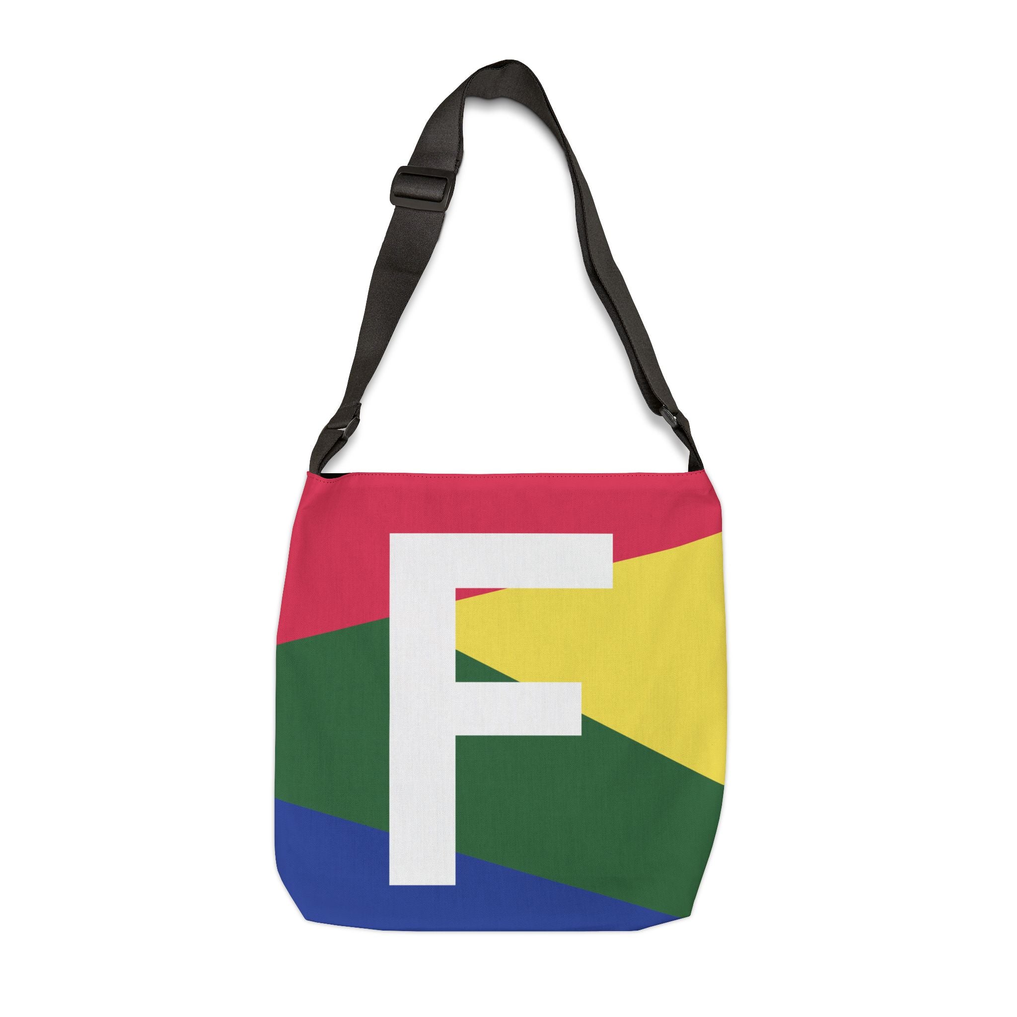 Initial Letter 'F' Colorblock Adjustable Tote Bag — Monogram Alphabet Shoulder Bag