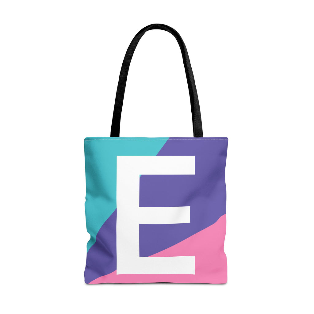 Monogram 'E' Colorblock Tote Bag — Personalized Initial E Shoulder Tote