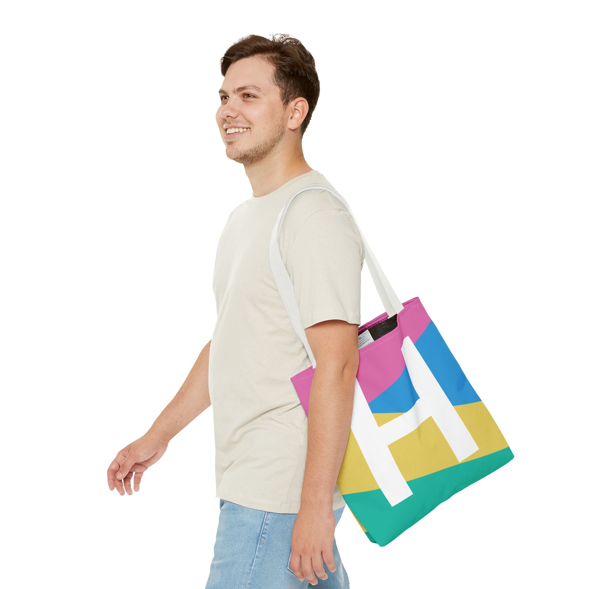 Monogram 'H' Colorblock Tote Bag — Personalized Initial H Shoulder Tote
