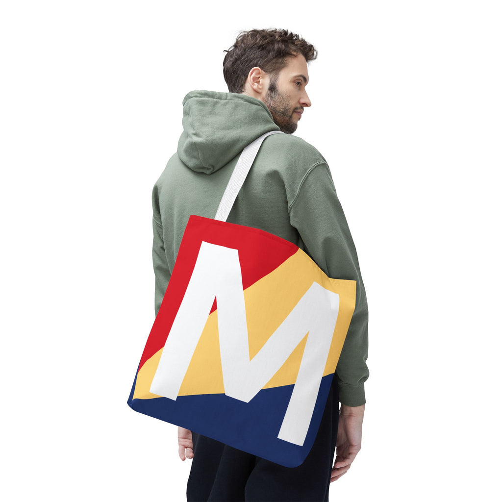 Monogram 'M' Colorblock Tote Bag — Personalized Initial M Shoulder Tote