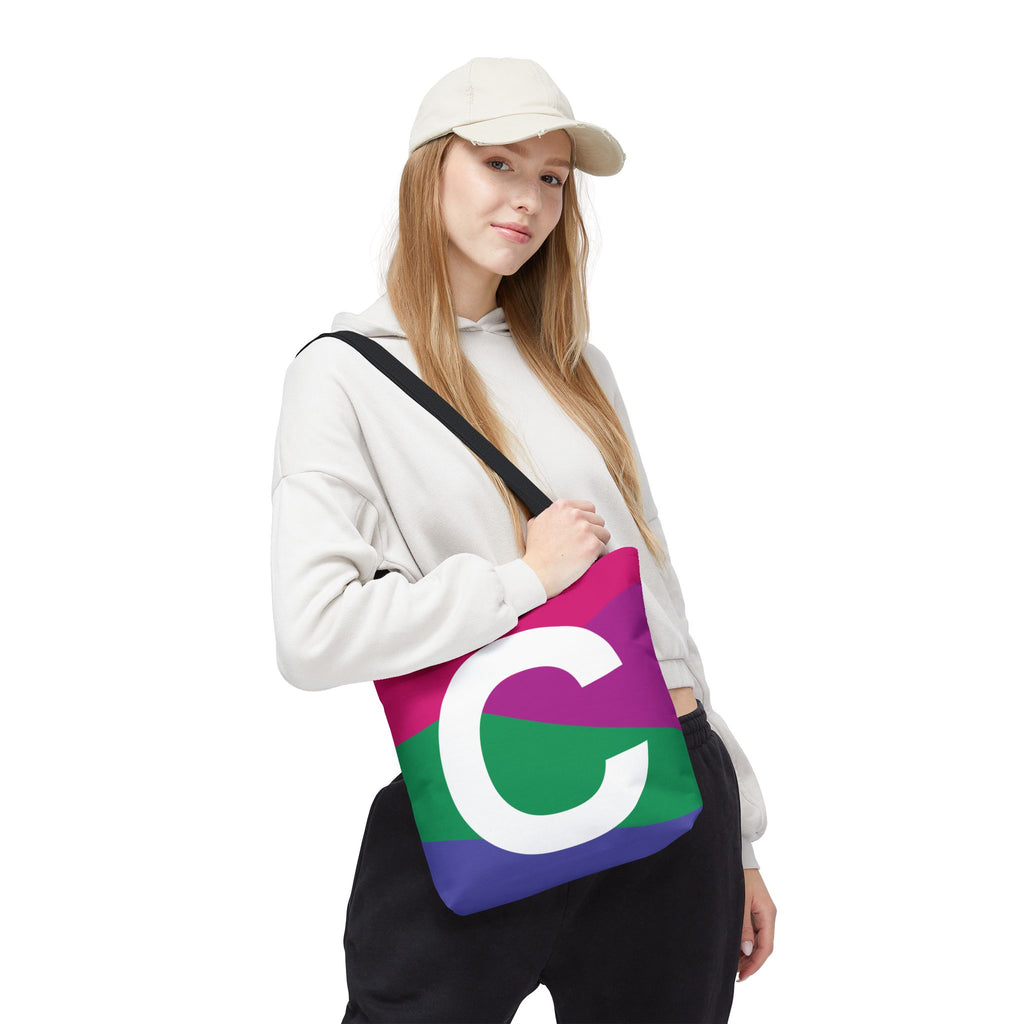 Monogram 'C' Colorblock Tote Bag — Personalized Initial C Shoulder Tote