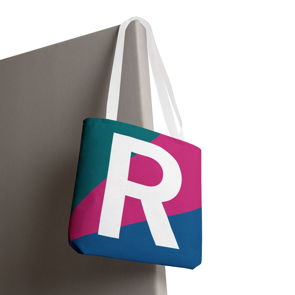 Monogram 'R' Colorblock Tote Bag — Personalized Initial R Shoulder Tote