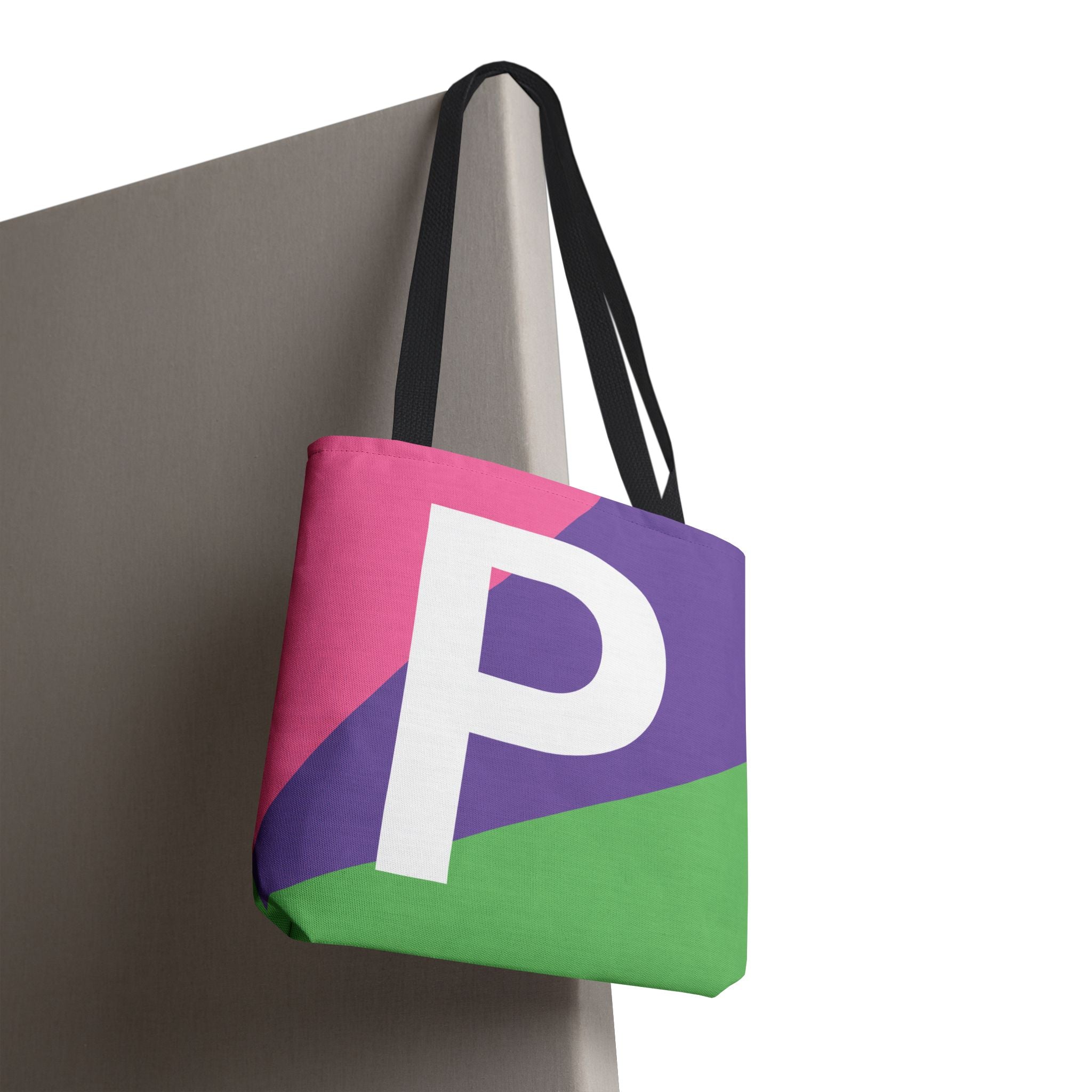 Monogram 'P' Colorblock Tote Bag — Personalized Initial P Shoulder Tote