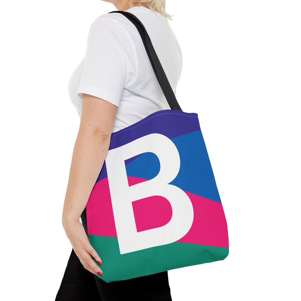 Monogram 'B' Colorblock Tote Bag — Personalized Initial B Shoulder Tote