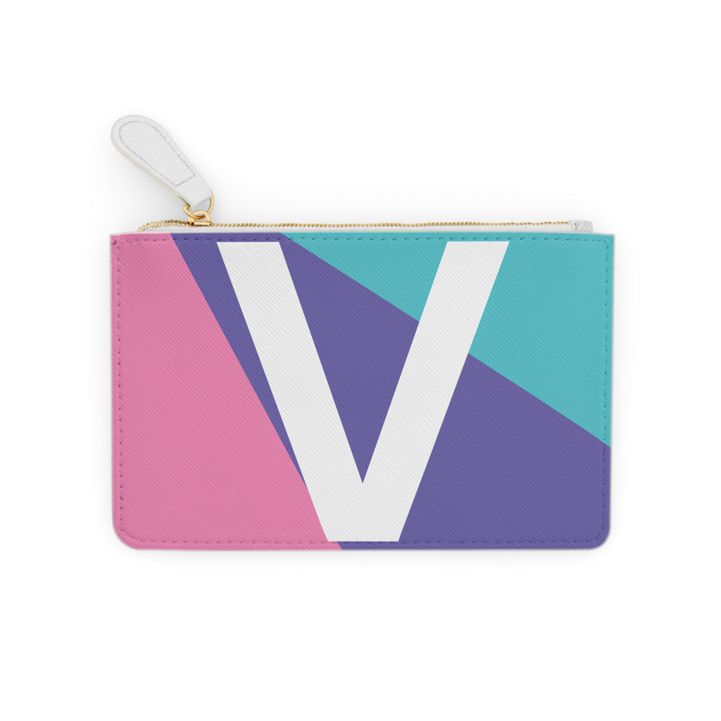 Initial V Mini Clutch — Colorblock Monogram Wristlet Wallet