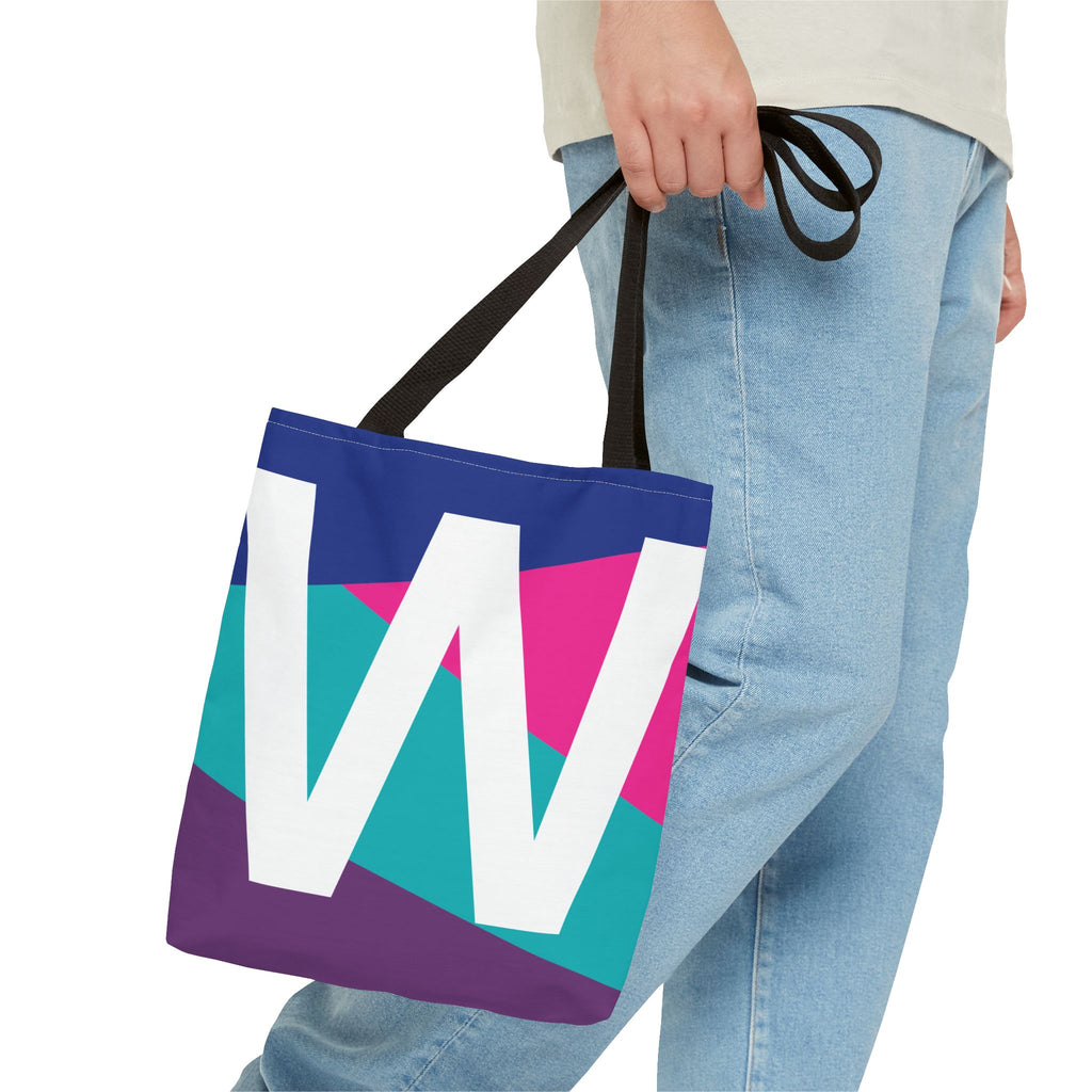 Monogram 'W' Colorblock Tote Bag — Personalized Initial W Shoulder Tote