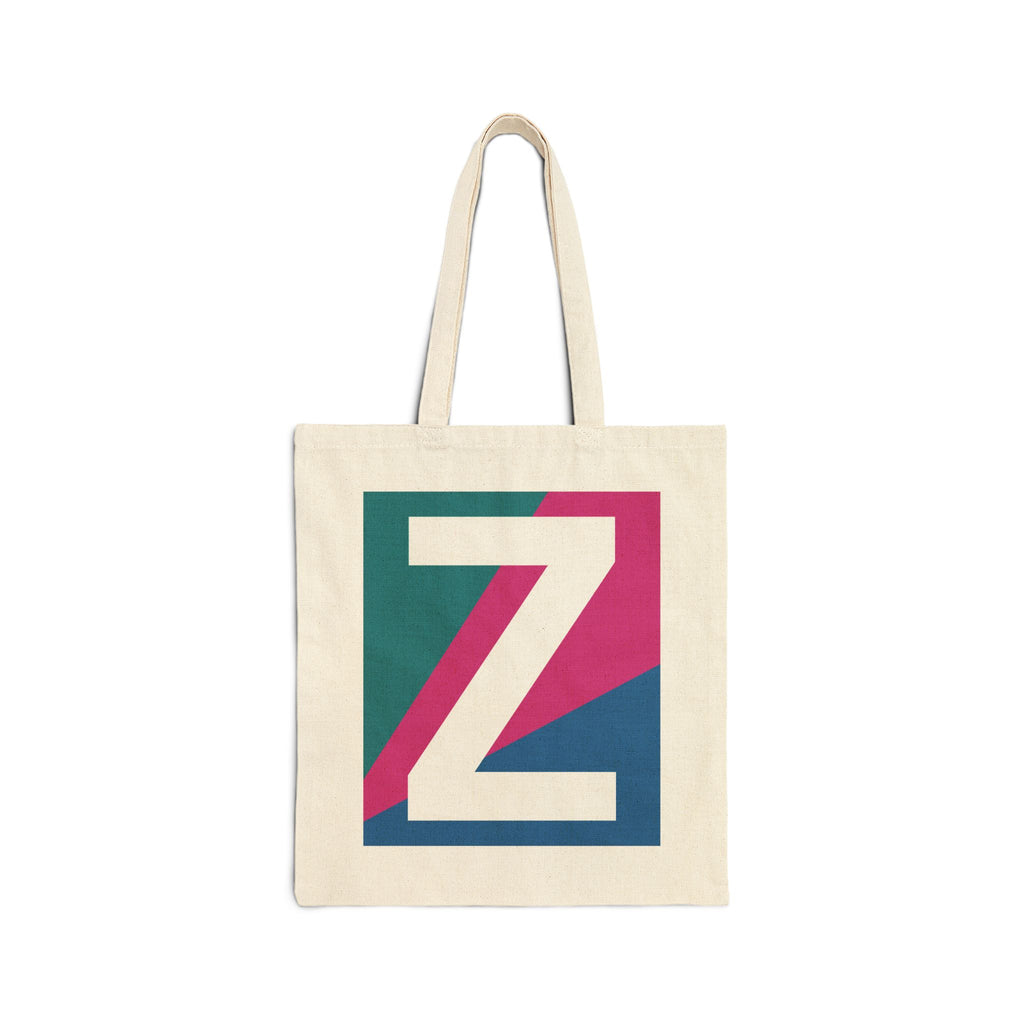 Initial Z Colorblock Canvas Tote Bag — Monogram Letter Z Reusable Grocery Tote